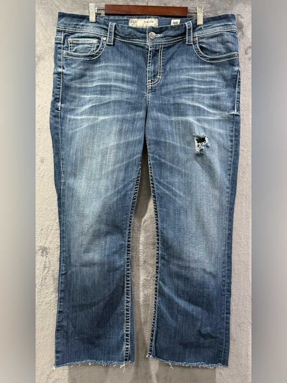 BKE Dakota Bootcut Jeans Womens 36R Blue Denim Distressed Western Mid Rise
